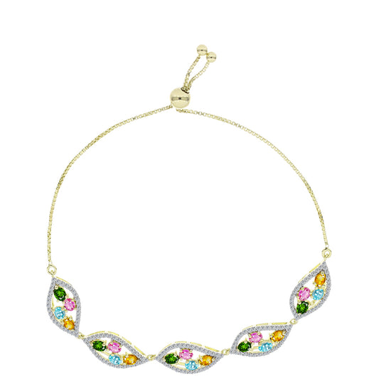 Pozlacené stříbro 925/1000 Náramek s Chakra Turmalínem a Bílým Topazem - Karátové číslo: 4.78. přibližná hmotnost: 8.88 gramů