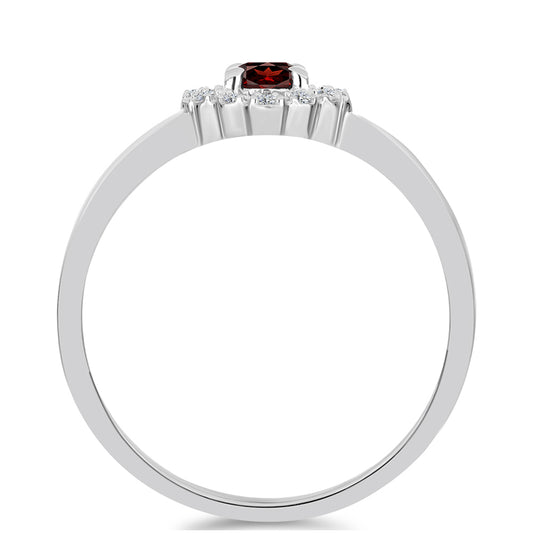Stříbro 925/1000 Prsten s Bartonským Granátem a Bílým Topazem - Karátové číslo: 0.4. přibližná hmotnost: 2.35 gramů