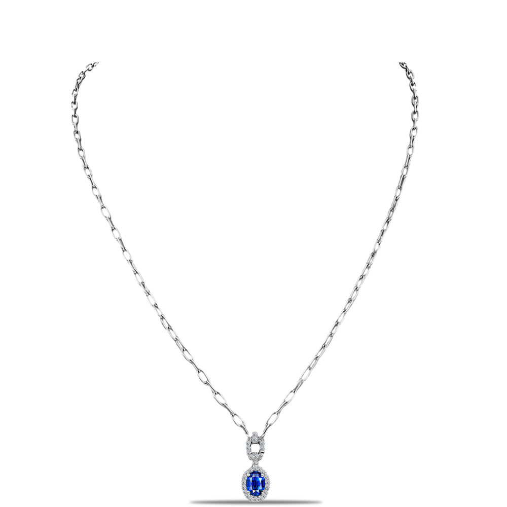 Stříbrný Náhrdelník s Australským Modrým Safírem a Bílým Topazem
