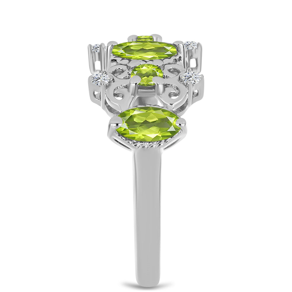 Stříbro 925/1000 Prsten s Čchang-pajským Peridotem a Bílým Topazem - Karátové číslo: 1.14. přibližná hmotnost: 3.93 gramů