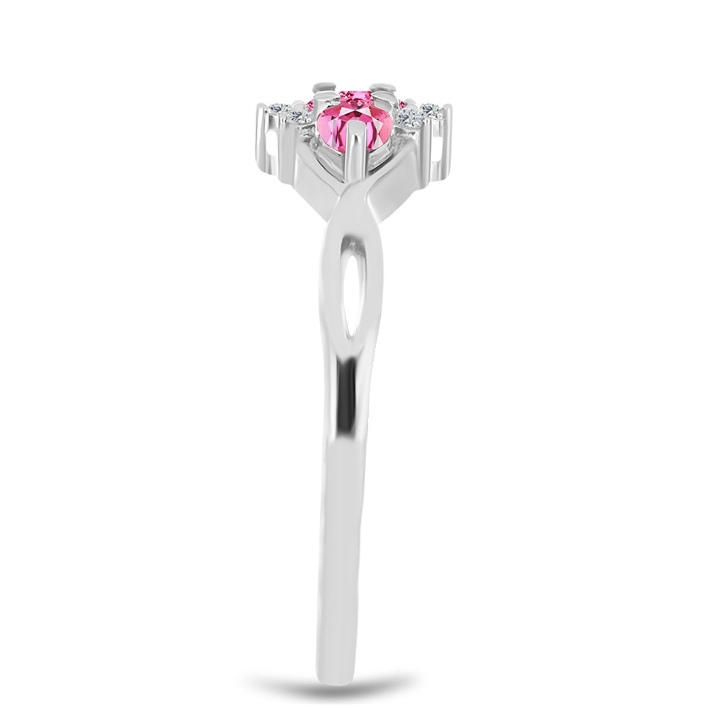 Stříbro 925/1000 - Prsten s Růžovým Turmalínem z Pelmadulla a Bílým Topazem - Karátové číslo: 1.06. přibližná hmotnost: 2.38 gramů