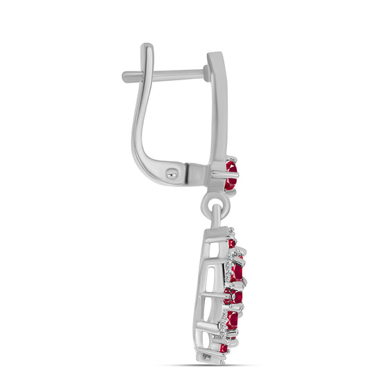 Stříbro 925/1000 - Náušnice s Madagaskarským Rubínem a Bílým Topazem - Karátové číslo: 2.91. přibližná hmotnost: 5.68 gramů
