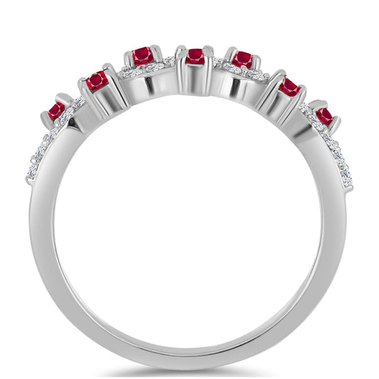 Stříbro 925/1000 - Prsten s Madagaskarským Rubínem a Bílým Topazem - Karátové číslo: 0.6. přibližná hmotnost: 2.21 gramů