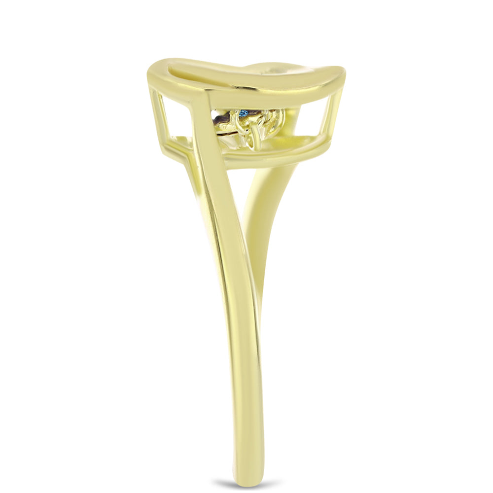 Pozlacené Stříbro 925/1000 - Prsten s Modrým tančícím diamantem - Karátové číslo: 0.01. přibližná hmotnost: 3.19 gramů