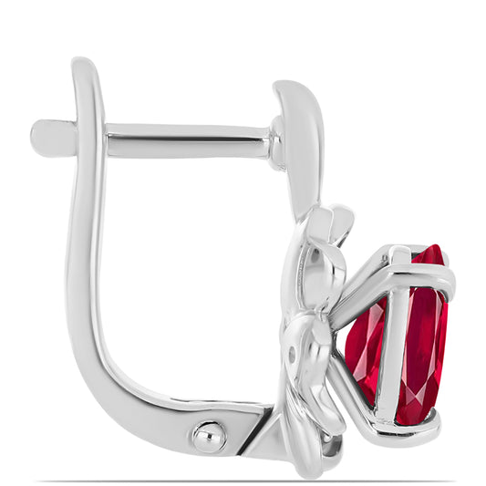 Stříbro 925/1000 Náušnice s Madagaskarským Rubínem a Bílým Topazem - Karátové číslo: 3.78. přibližná hmotnost: 5.05 gramů
