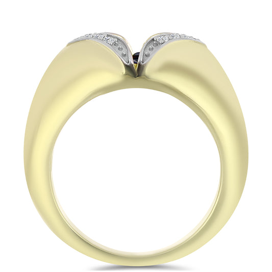 Pozlacené Stříbro 925/1000 - Prsten s Modrým tančícím diamantem a Bílým Topazem - Karátové číslo: 0.13. přibližná hmotnost: 5.02 gramů