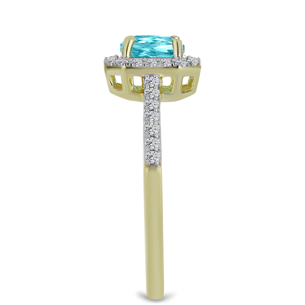 Pozlacené Stříbro 925/1000 - Prsten s Paraiba Křemenem a Bílým Topazem - Karátové číslo: 1.12. přibližná hmotnost: 2.44 gramů