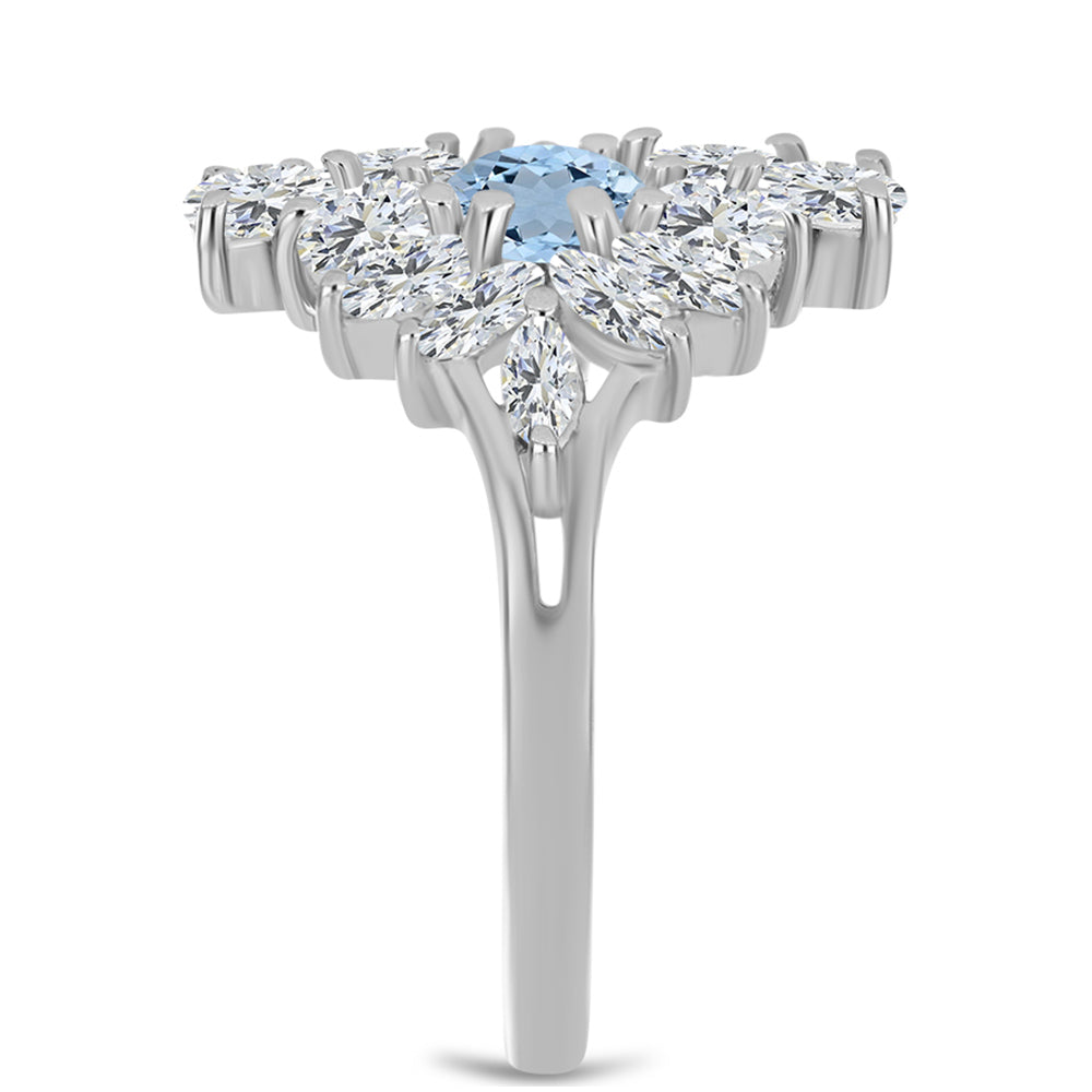 Stříbro 925/1000 Prsten s Akvamarínem z Embu County a Bílým Topazem - Karátové číslo: 2.52. přibližná hmotnost: 4.25 gramů