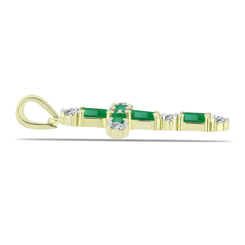 Kříž Pozlacený Stříbrný Přívěsek s Zambijským Smaragdem a Bílým Topazem