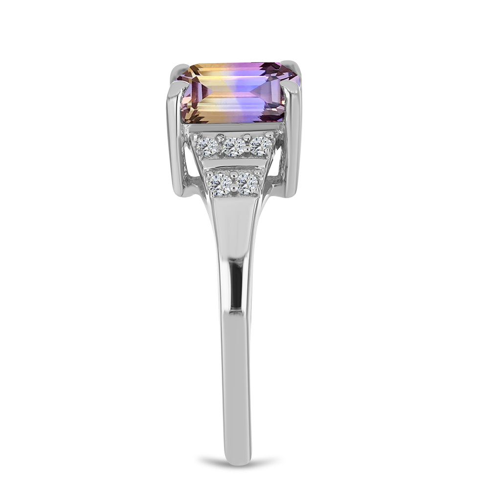 Stříbro 925/1000 Prsten s Anahi Ametrínem a Bílým Topazem - Karátové číslo: 3.35. přibližná hmotnost: 3.56 gramů