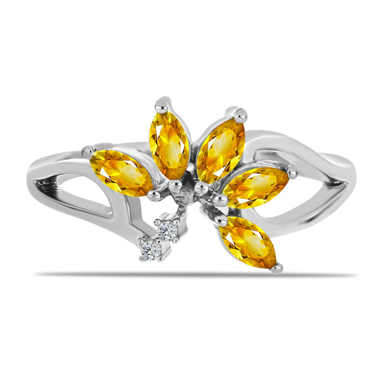 Stříbro 925/1000 - Prsten s Uralským Citrínem a Bílým Topazem - Karátové číslo: 0.68. přibližná hmotnost: 3.13 gramů