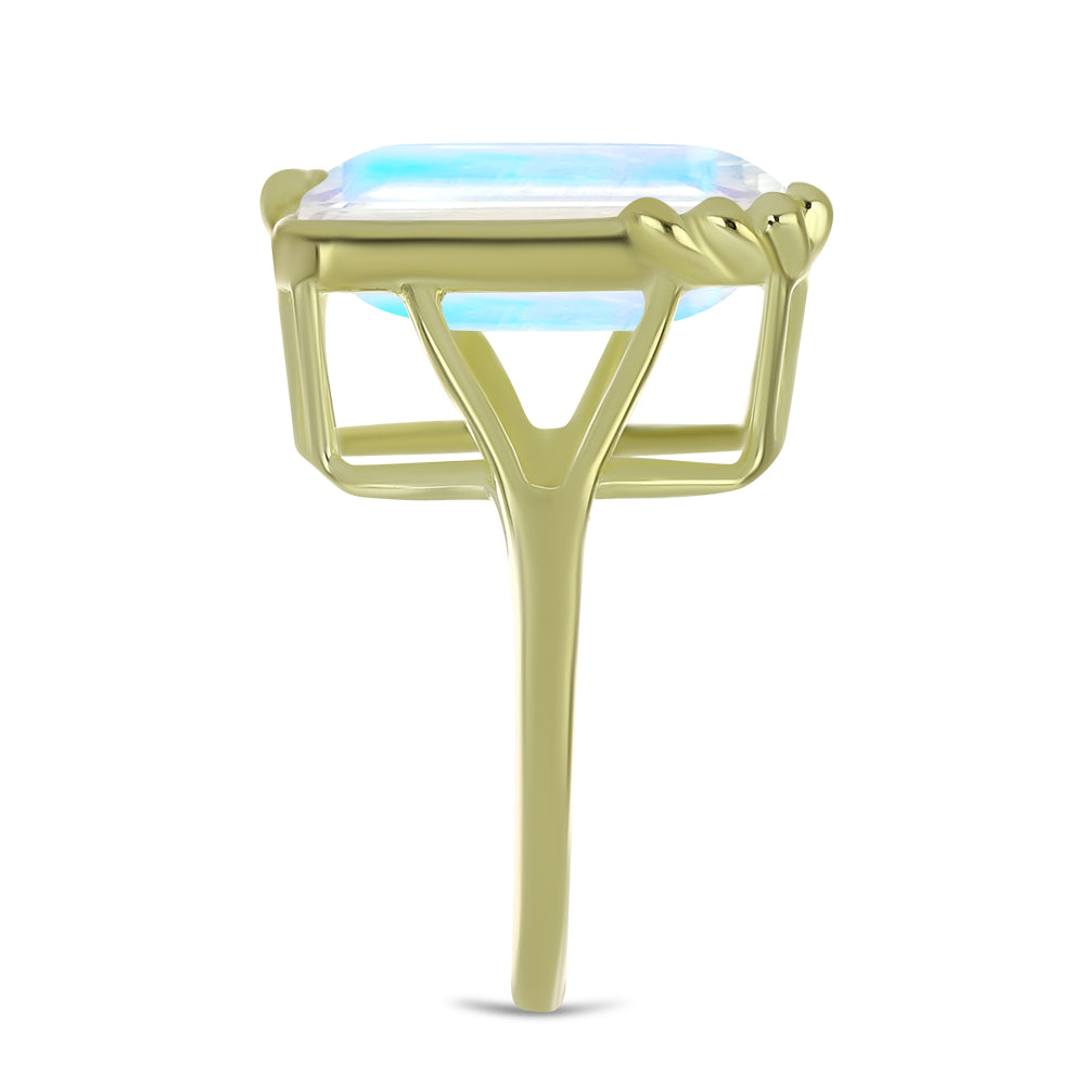 Pozlacené stříbro 925/1000 Prsten s Duhovým Měsíčním Kamenem - Karátové číslo: 9.85. přibližná hmotnost: 6.02 gramů