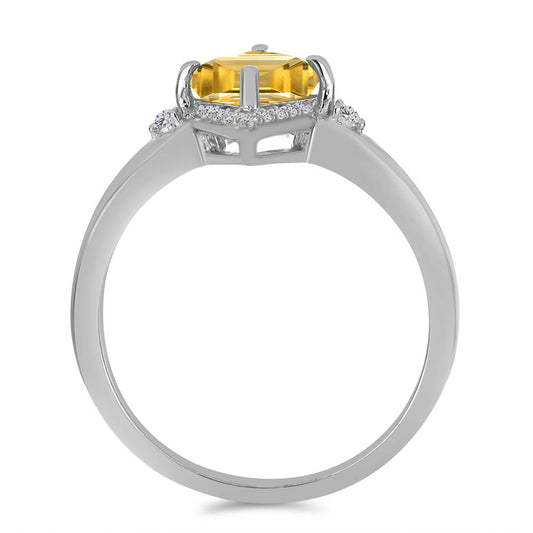 Stříbro 925/1000 - Prsten s Uralským Citrínem a Bílým Topazem - Karátové číslo: 1.08. přibližná hmotnost: 2.47 gramů