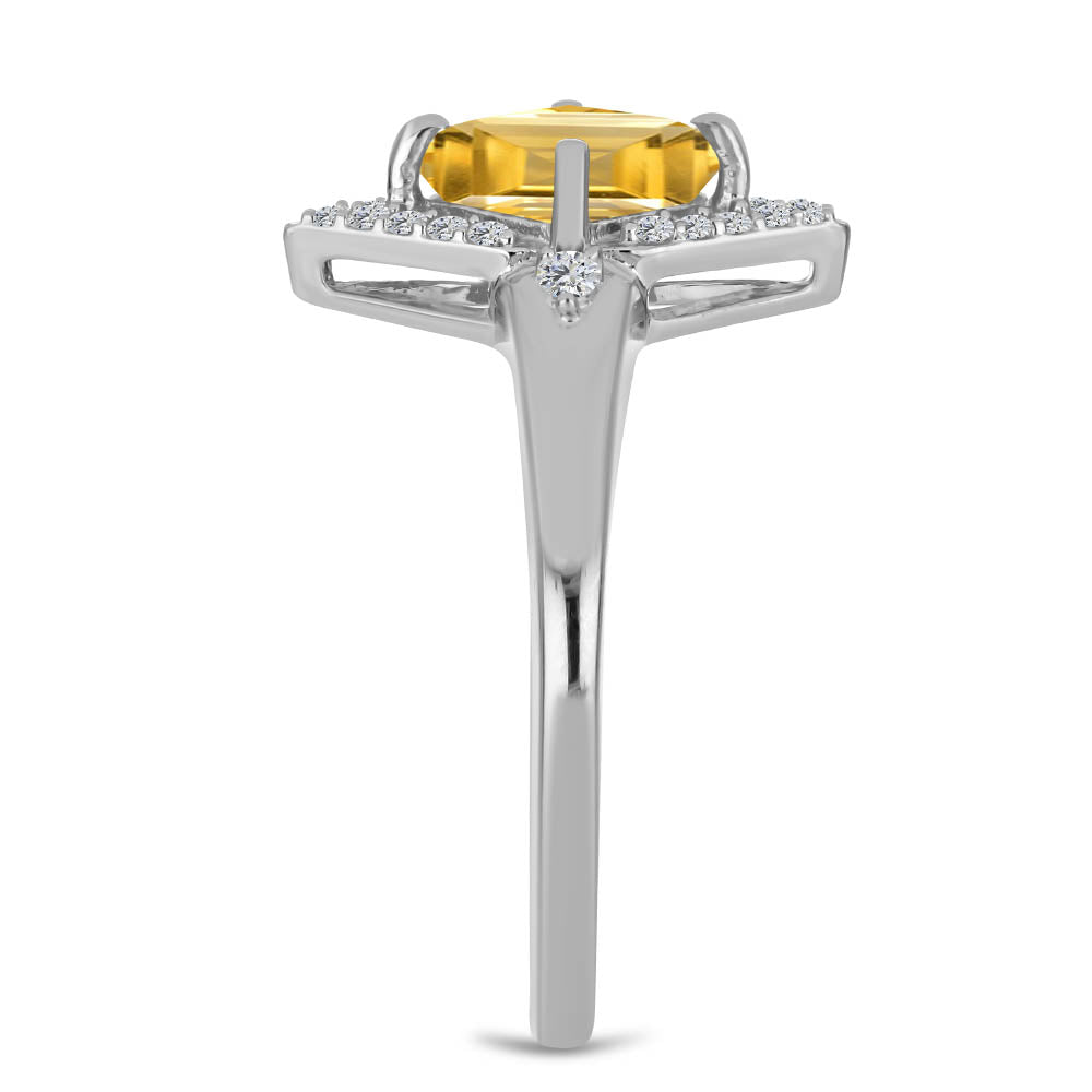 Stříbro 925/1000 - Prsten s Uralským Citrínem a Bílým Topazem - Karátové číslo: 1.08. přibližná hmotnost: 2.47 gramů