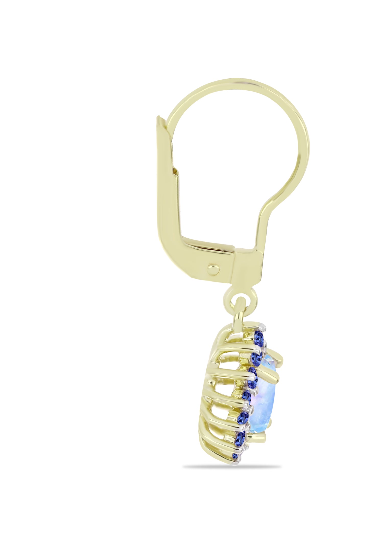 Pozlacené Stříbro 925/1000 - Náušnice s Duhovým Měsíčním Kamenem a Tanzanitem - Karátové číslo: 1.36. přibližná hmotnost: 2.44 gramů