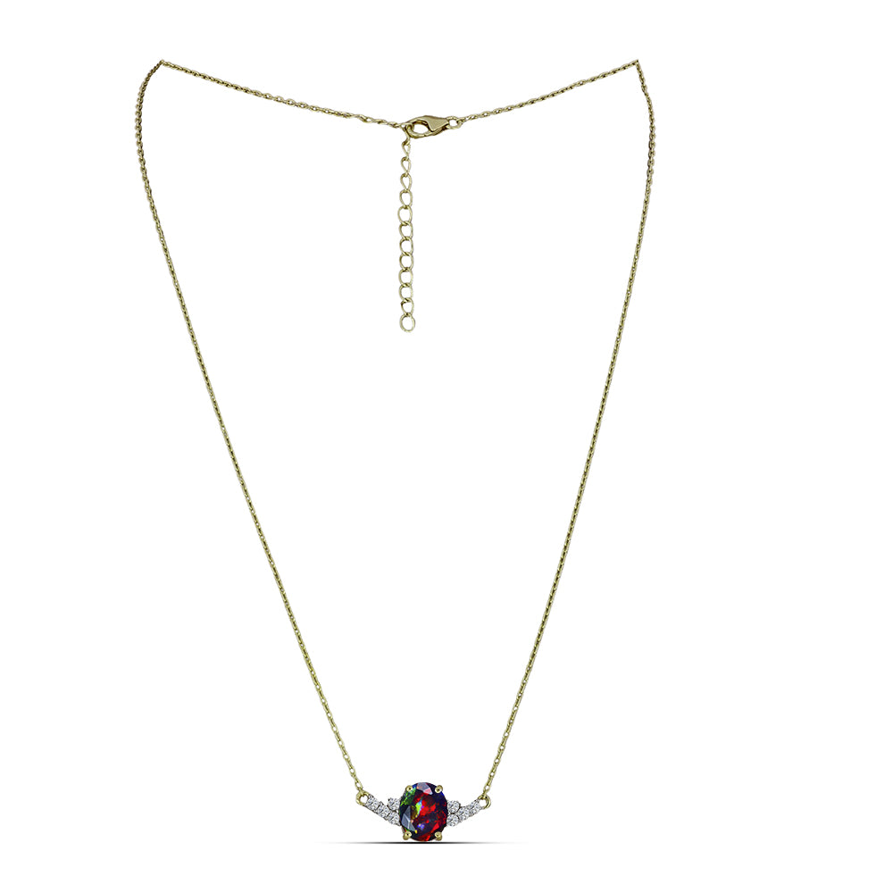 Pozlacený Stříbrný Náhrdelník s Půlnočně Černým Etiopským Opálem z Lega Dembi a Bílým Topazem