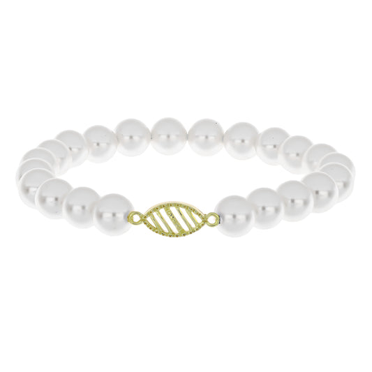 Pozlacené Stříbro 925/1000 - Náramek s Bílou Sladkovodní Perlou - Karátové číslo: 67.34. přibližná hmotnost: 14.2 gramů