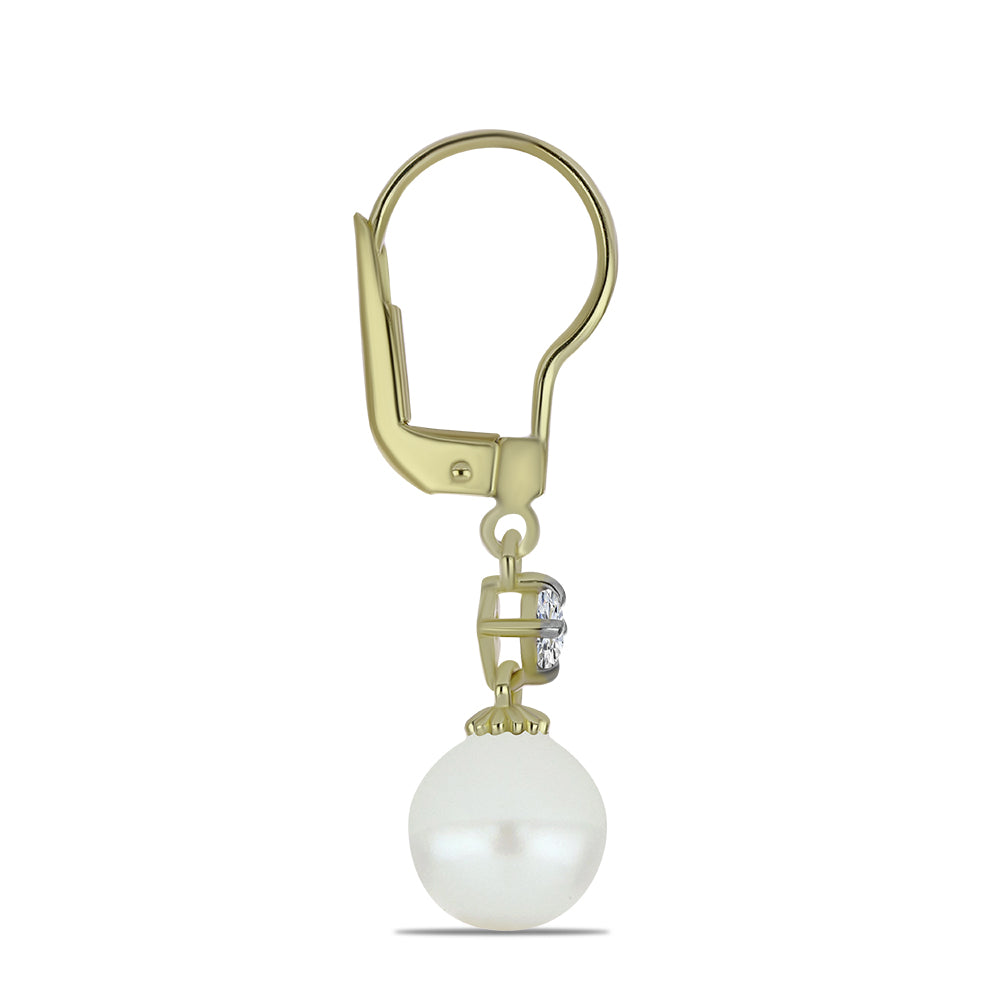 Pozlacené Stříbrné Náušnice s Bílou Sladkovodní Perlou a Bílým Topazem