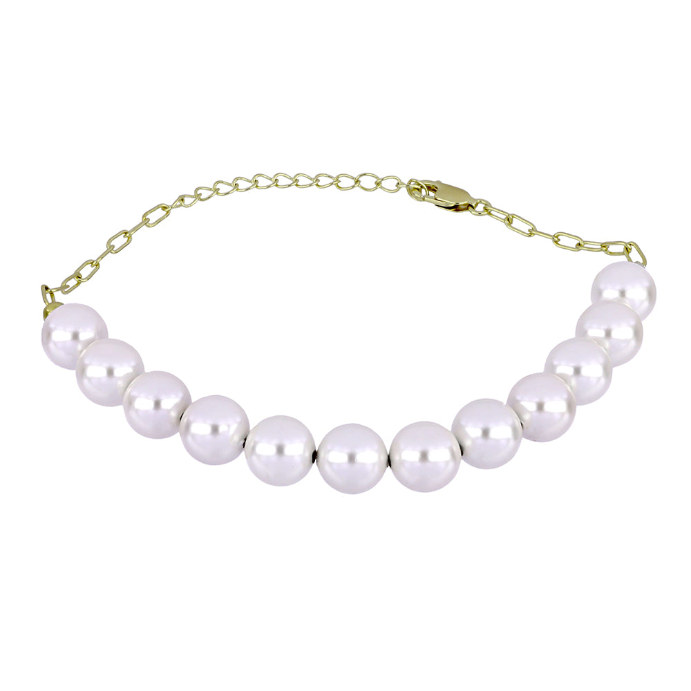 Pozlacené Stříbro 925/1000 - Náramek s Bílou Sladkovodní Perlou - Karátové číslo: 66.07. přibližná hmotnost: 14.34 gramů