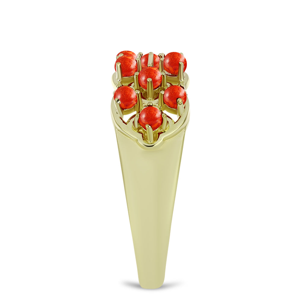 Pozlacené Stříbro 925/1000 - Prsten s Červeným Houbovým Korálem - Karátové číslo: 0.51. přibližná hmotnost: 4.5 gramů
