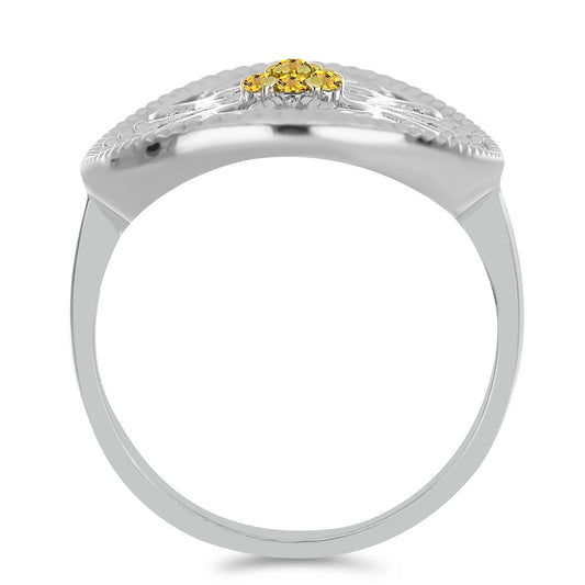 Stříbro 925/1000 - Prsten s Uralským Citrínem a Bílým Topazem - Karátové číslo: 0.36. přibližná hmotnost: 5.54 gramů