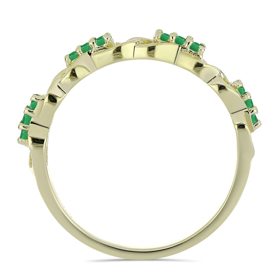 Pozlacené Stříbro 925/1000 - Prsten s Zambijským Smaragdem - Karátové číslo: 0.2. přibližná hmotnost: 2.29 gramů