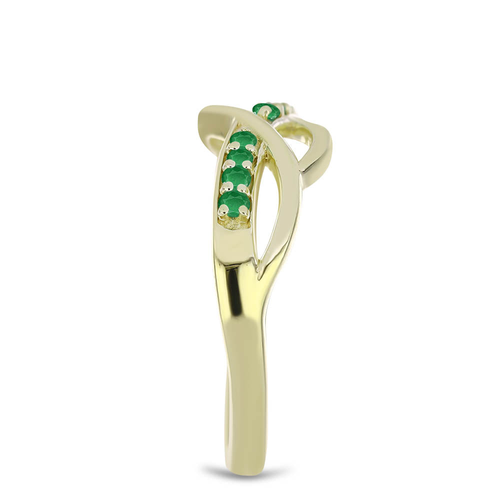 Pozlacené Stříbro 925/1000 - Prsten s Zambijským Smaragdem - Karátové číslo: 0.17. přibližná hmotnost: 2.74 gramů