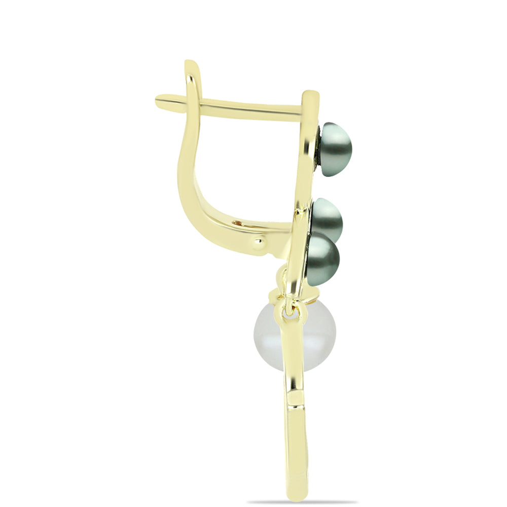 Pozlacené Stříbrné Náušnice se Sladkovodní perlou v podobě Tahitské zelené iluze a Bílou Sladkovodní Perlou