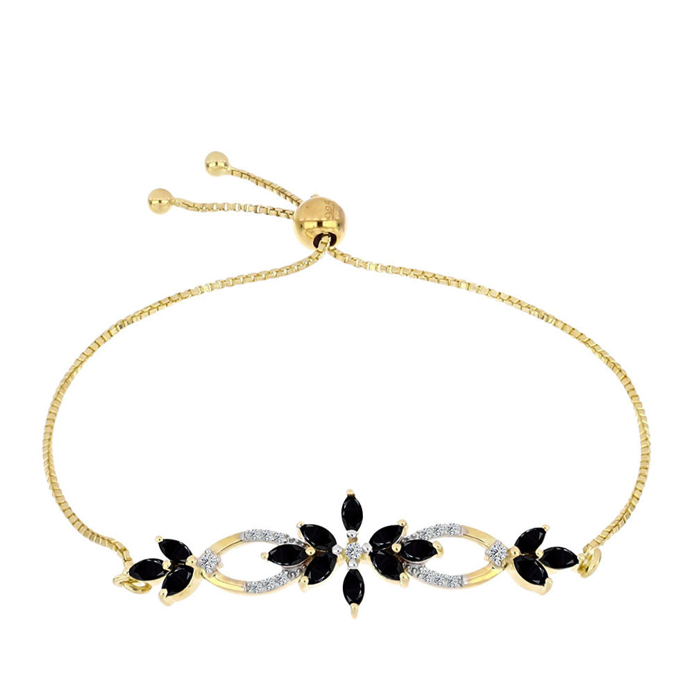 Pozlacené stříbro 925/1000 Náramek s Černým Onyxem a Bílým Topazem - Karátové číslo: 1.84. přibližná hmotnost: 4.51 gramů