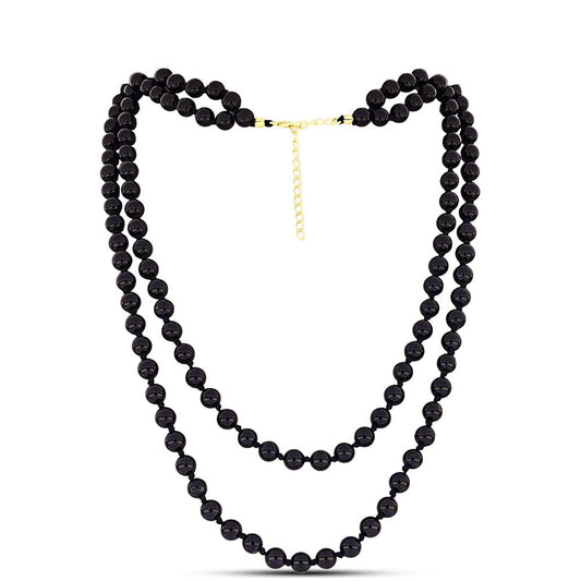 Pozlacené Stříbro 925/1000 - Náhrdelník s Černým Onyxem - Karátové číslo: 185.2. přibližná hmotnost: 38.07 gramů