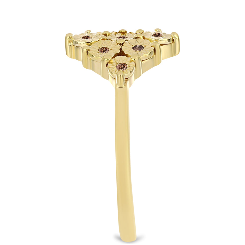 Pozlacené Stříbro 925/1000 - Prsten s Cognac Diamantem - Karátové číslo: 0.06. přibližná hmotnost: 2.6 gramů