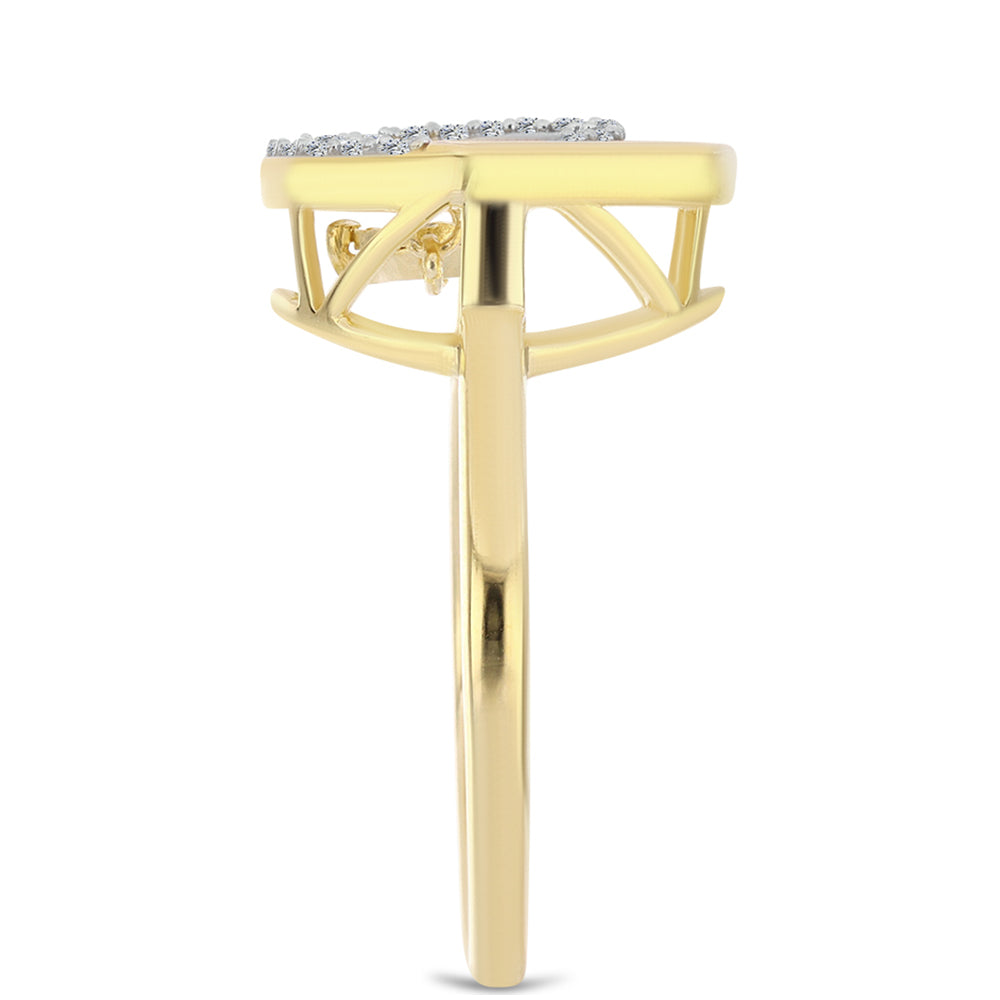 Pozlacené Stříbro 925/1000 - Prsten s Cognac Diamantem a Bílým Topazem - Karátové číslo: 0.19. přibližná hmotnost: 3.61 gramů