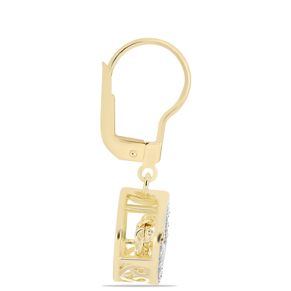 Pozlacené stříbro 925/1000 Náušnice s Cognac Diamantem a Bílým Topazem - Karátové číslo: 0.16. přibližná hmotnost: 3.36 gramů