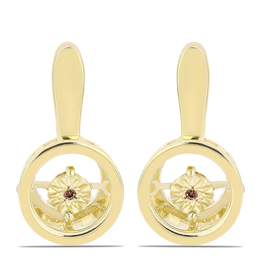 Pozlacené Stříbro 925/1000 - Náušnice s Cognac Diamantem - Karátové číslo: 0.01. přibližná hmotnost: 3.66 gramů