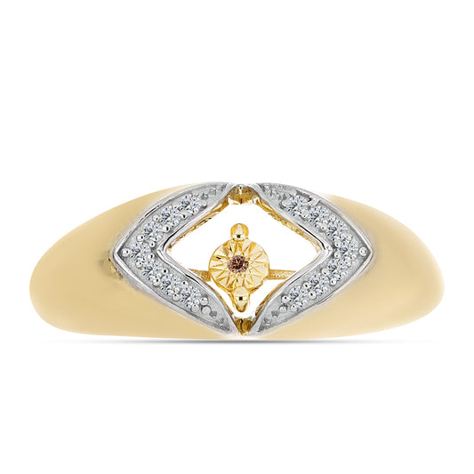 Pozlacené Stříbro 925/1000 - Prsten s Cognac Diamantem a Bílým Topazem - Karátové číslo: 0.14. přibližná hmotnost: 5.03 gramů