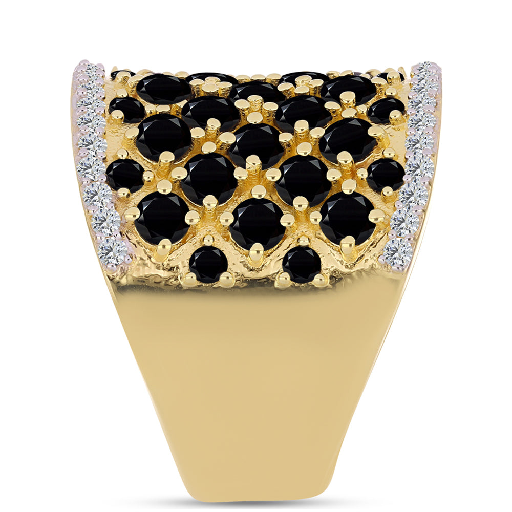 Pozlacené Stříbro 925/1000 - Prsten s Černým Onyxem - Karátové číslo: 5.55. přibližná hmotnost: 11.59 gramů