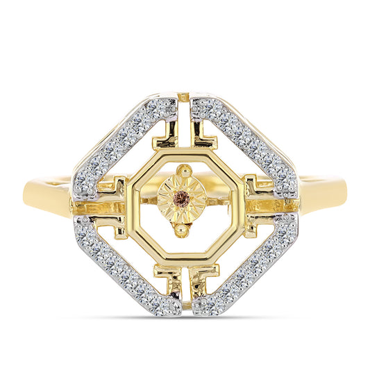 Pozlacené Stříbro 925/1000 - Prsten s Cognac Diamantem a Bílým Topazem - Karátové číslo: 0.29. přibližná hmotnost: 4.99 gramů