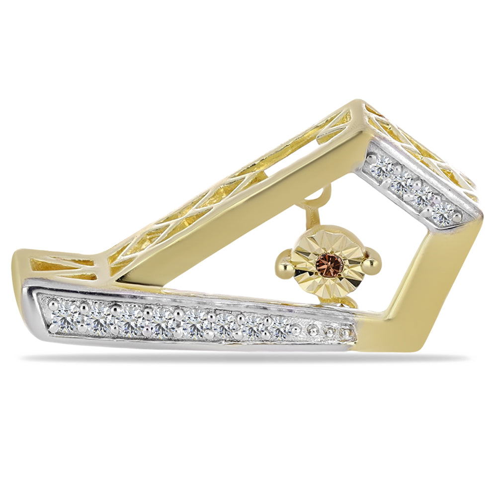 Pozlacené Stříbro 925/1000 - Náušnice s Cognac Diamantem a Bílým Topazem - Karátové číslo: 0.23. přibližná hmotnost: 3.95 gramů