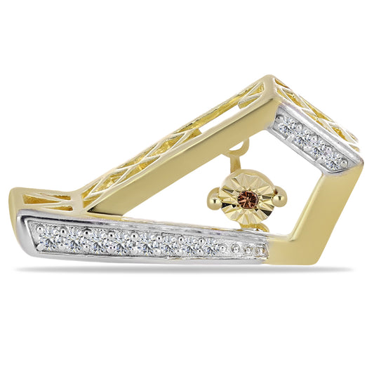 Pozlacené Stříbro 925/1000 - Náušnice s Cognac Diamantem a Bílým Topazem - Karátové číslo: 0.23. přibližná hmotnost: 3.95 gramů