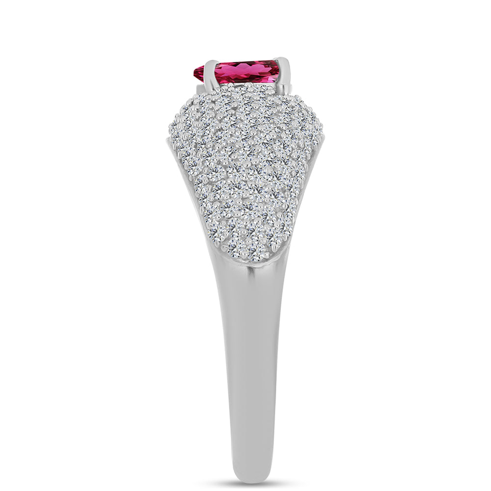 Stříbro 925/1000 - Prsten s Cruizero Rubelitem a Bílým Topazem - Karátové číslo: 1.66. přibližná hmotnost: 4.24 gramů