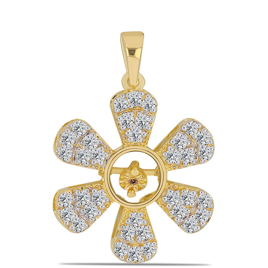 Pozlacené Stříbro 925/1000 - Přívěsek s Cognac Diamantem a Bílým Topazem - Karátové číslo: 1.12. přibližná hmotnost: 3.69 gramů
