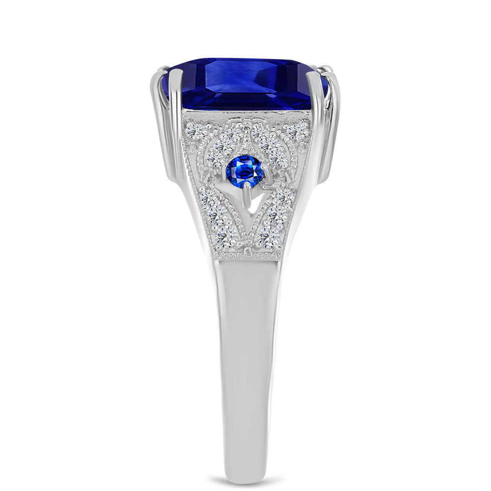 Stříbrný Prsten s Australským Modrým Safírem a Bílým Topazem