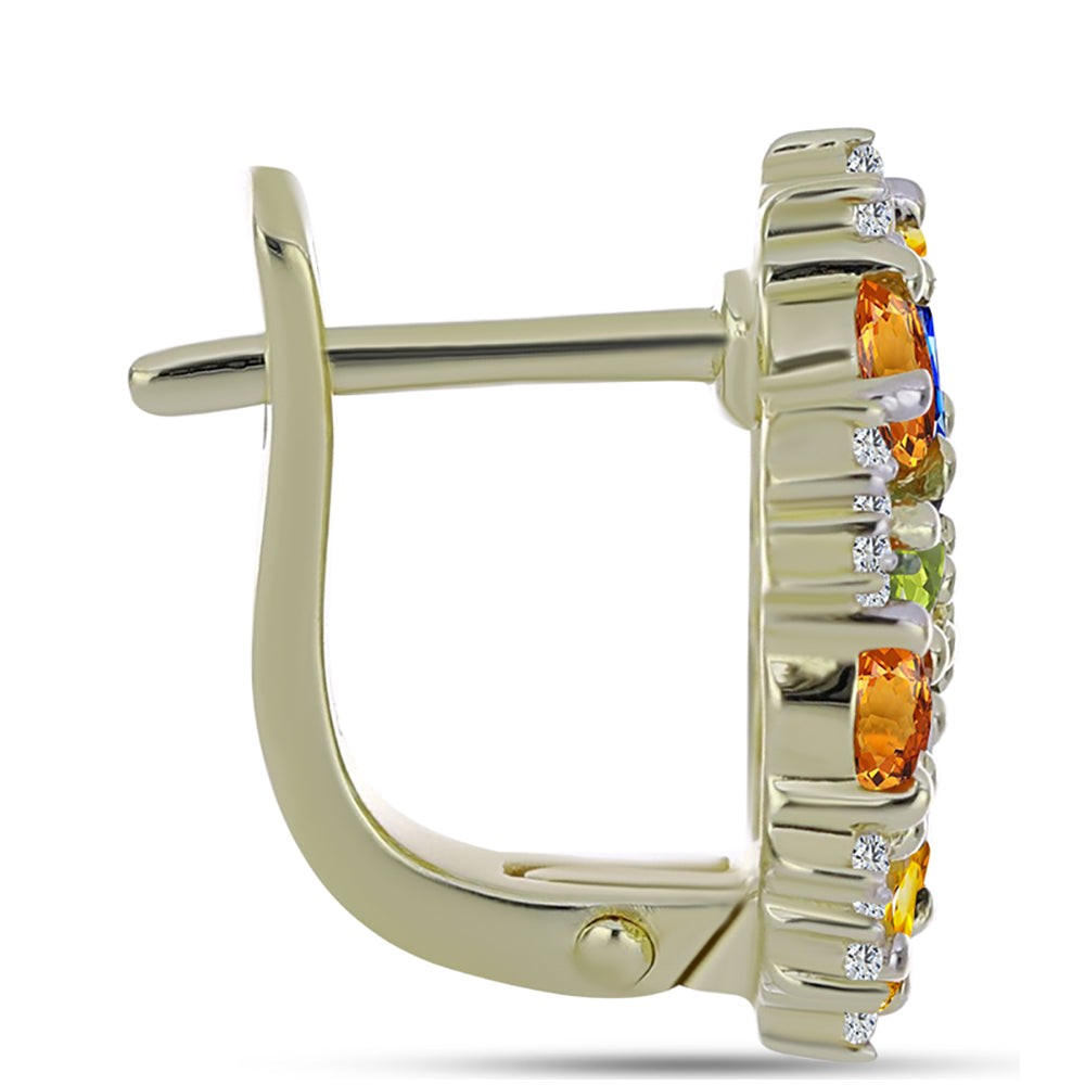 Pozlacené 925 / 1000 Sterlingové Stříbro Náušnice s Duhovým Safírem a Bílým Topazem