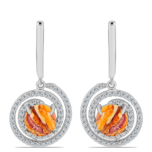 Stříbro 925/1000 - Náušnice s jaspisem (Lví tlapa) a Bílým Topazem - Karátové číslo: 5.04. přibližná hmotnost: 6.34 gramů