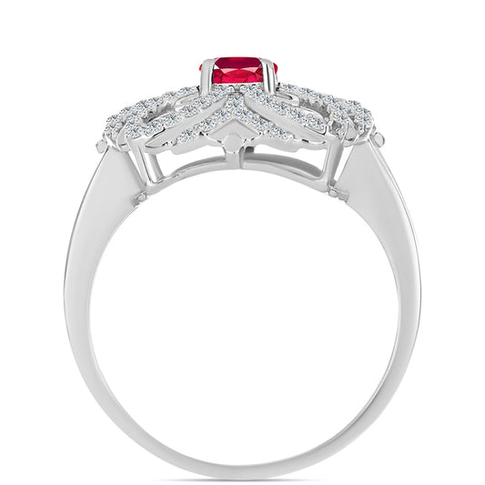 Stříbro 925/1000 - Prsten s Madagaskarským Rubínem a Bílým Topazem - Karátové číslo: 1.33. přibližná hmotnost: 4.16 gramů