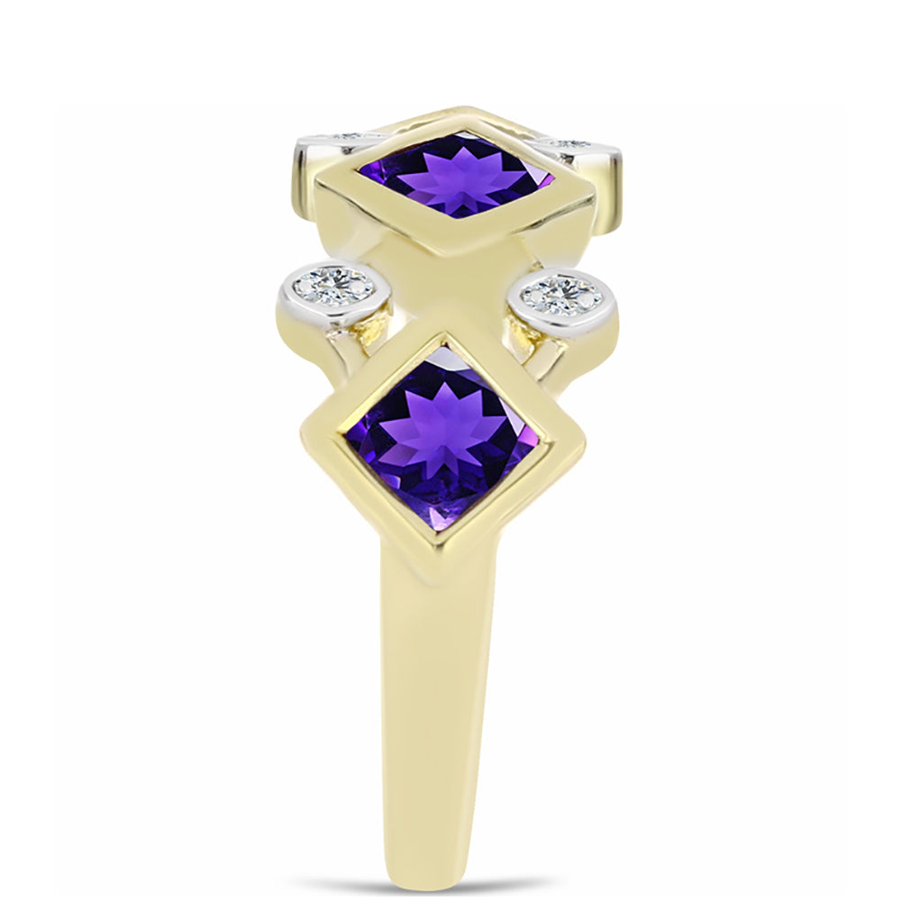 Pozlacené Stříbro 925/1000 - Prsten s Marockým Ametystem a Bílým Topazem - Karátové číslo: 1.08. přibližná hmotnost: 4.06 gramů