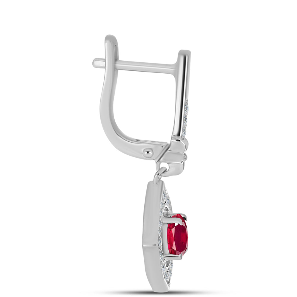 Stříbro 925/1000 - Náušnice s Madagaskarským Rubínem a Bílým Topazem - Karátové číslo: 1.9. přibližná hmotnost: 4.68 gramů