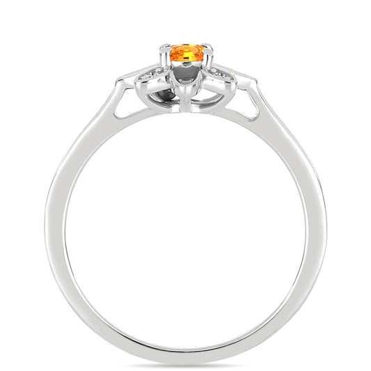 Stříbro 925/1000 - Prsten s Padparadscha Safírem a Bílým Topazem - Karátové číslo: 0.34. přibližná hmotnost: 2.82 gramů