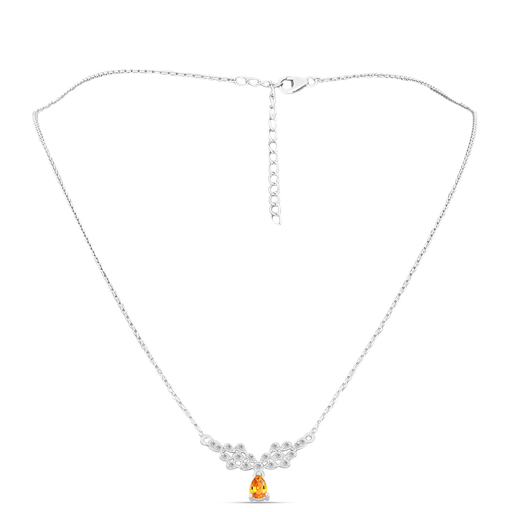 Stříbro 925/1000 - Náhrdelník s Padparadscha Safírem a Bílým Topazem - Karátové číslo: 0.68. přibližná hmotnost: 3.44 gramů