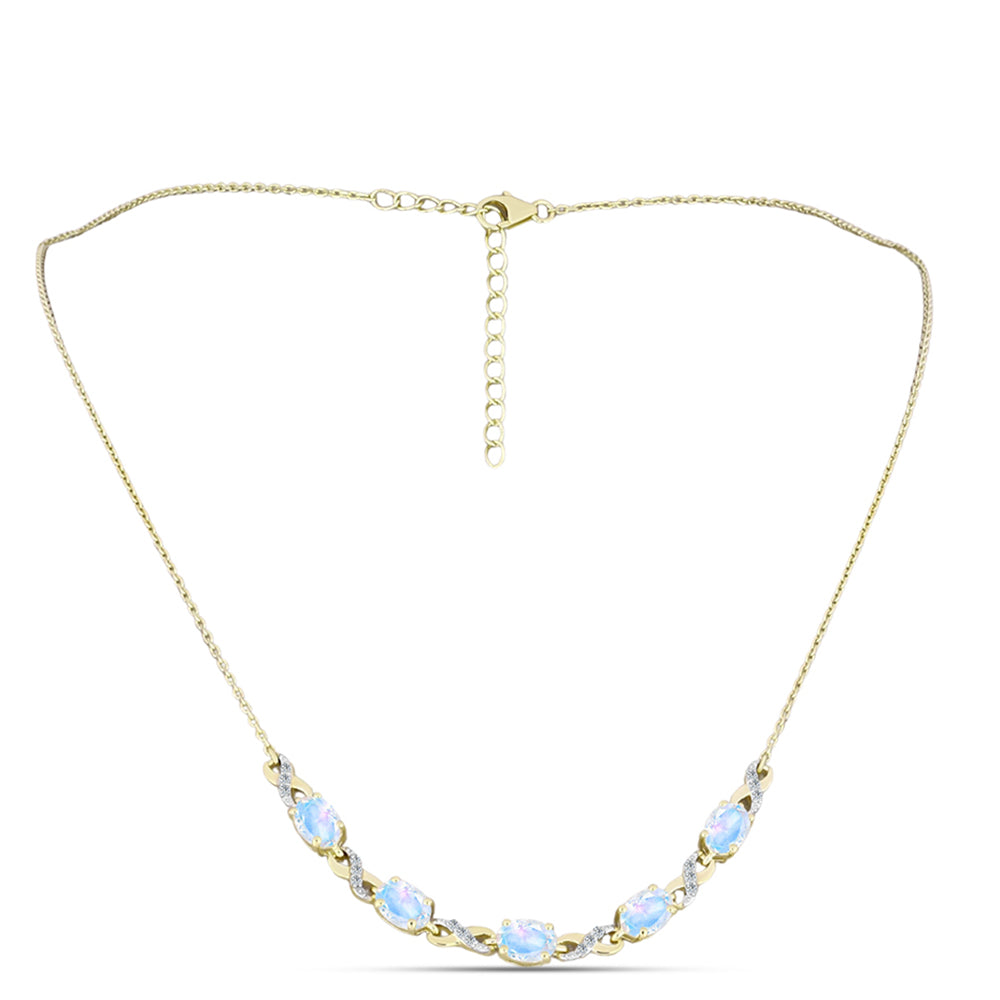 Pozlacený Stříbrný Náhrdelník s Duhovým Měsíčním Kamenem a Bílým Topazem